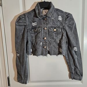 REDIAL Ultra Cropped Distressed Denim Jean Jacket